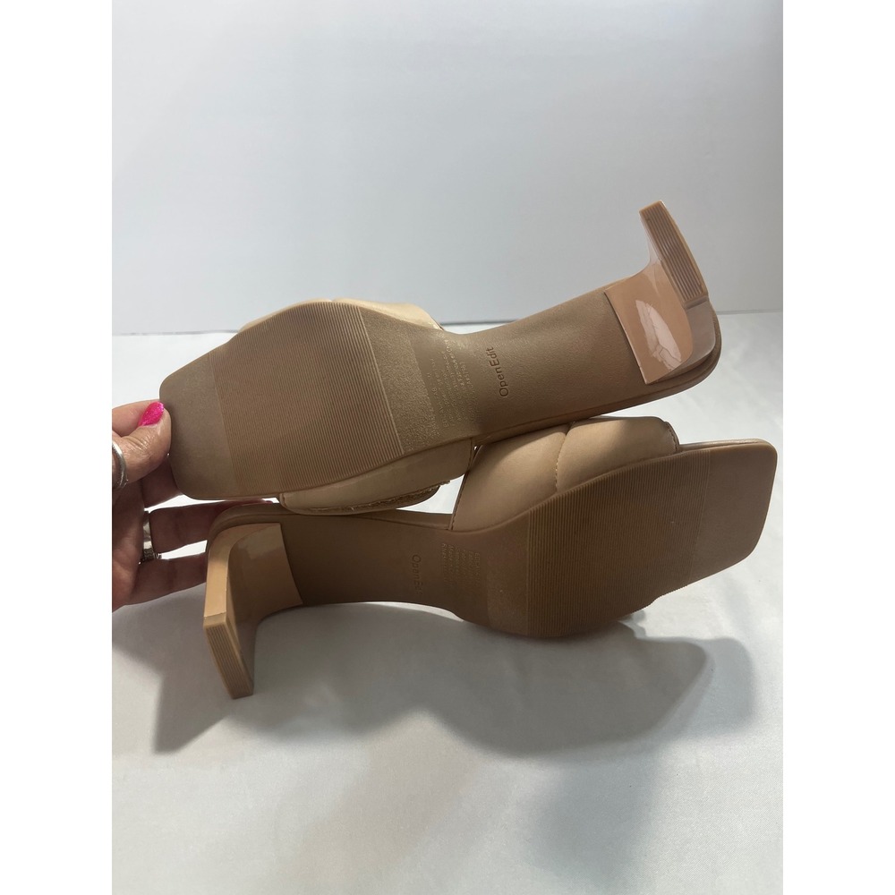 Open Edit Cava Padded Block Heel Women 7.5 Nude Square Toe Slide Sandals Mules - Picture 7 of 11
